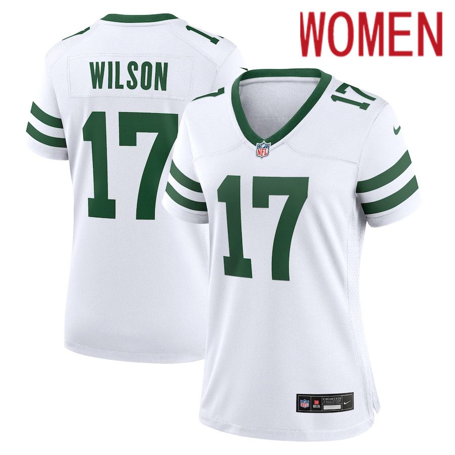 Women New York Jets #17 Garrett Wilson Nike Legacy White Game NFL Jersey->->Women Jersey